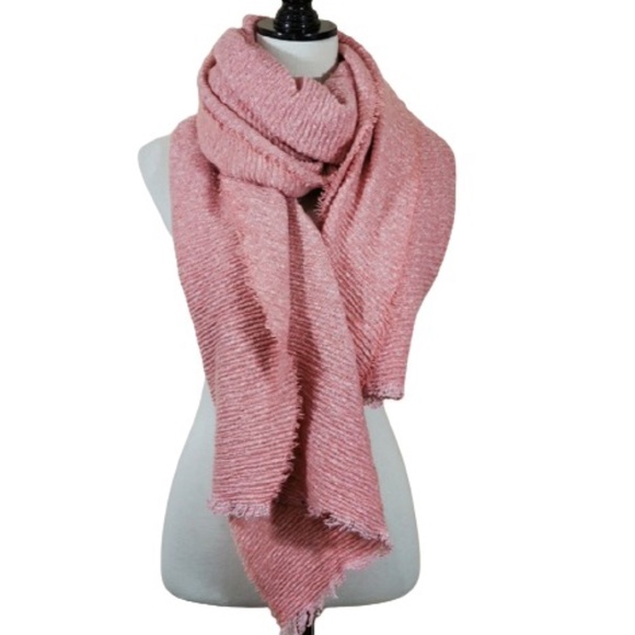 LC LAUREN CONRAD Scarf Fringe Wrap Shawl Blanket Winter Rose Pink One Size - Picture 7 of 9